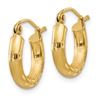 14K Yellow Gold 3x 14mm Satin Diamond-cut Round Tube Hoop Earrings view 2