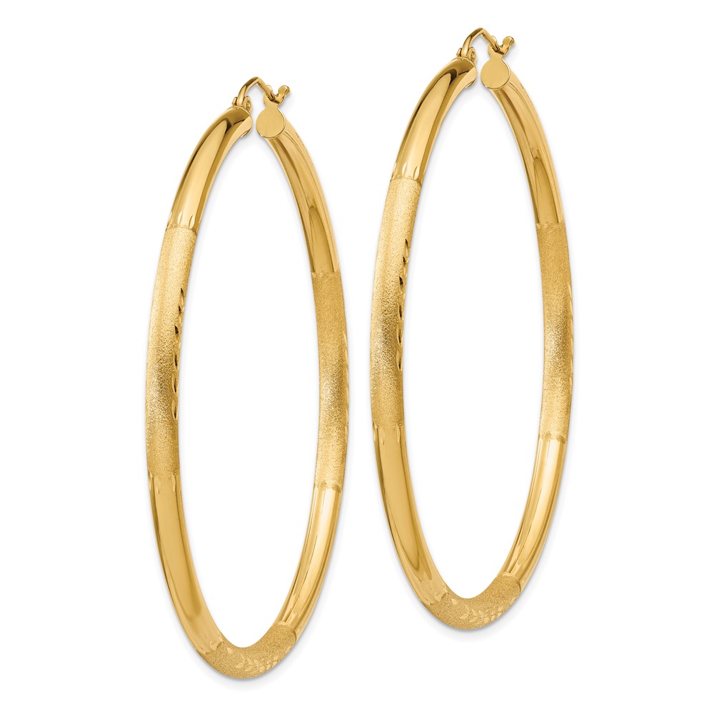 14k Satin and Diamond-cut 3mm Round Hoop Earrings (TC296)