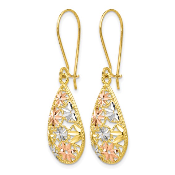 Leslie's 10K w/White and Rose Rhodium D/C Dangle Earrings