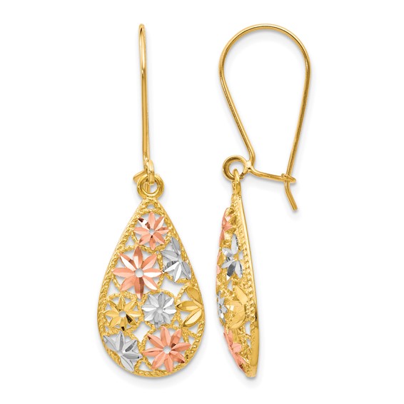 Leslie's 10K w/White and Rose Rhodium D/C Dangle Earrings