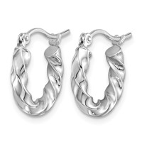 14K White Gold 3mm Twisted Hoop Earrings view 2