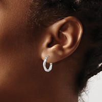 14K White Gold 3mm Twisted Hoop Earrings view 3