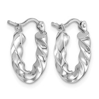 14K White Gold 3mm Twisted Hoop Earrings view 4