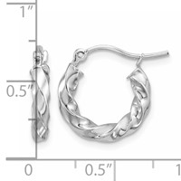 14K White Gold 3mm Twisted Hoop Earrings view 5