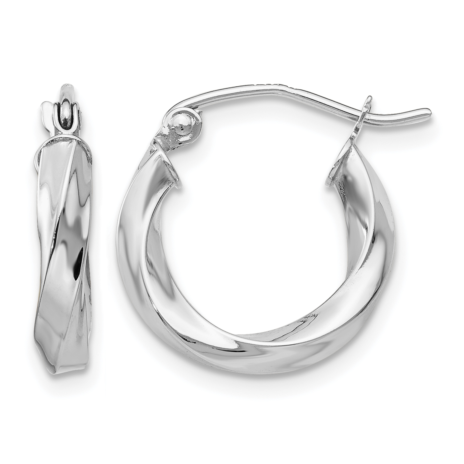 14k White Gold 3mm Twisted Hoop Earrings (TC353)