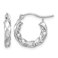 14K White Gold 3mm Twisted Hoop Earrings view 1