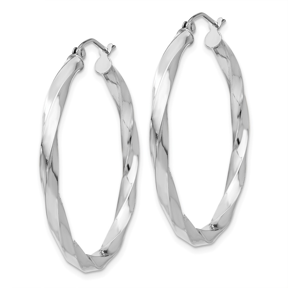14k White Gold 3mm Twisted Hoop Earrings (TC357)