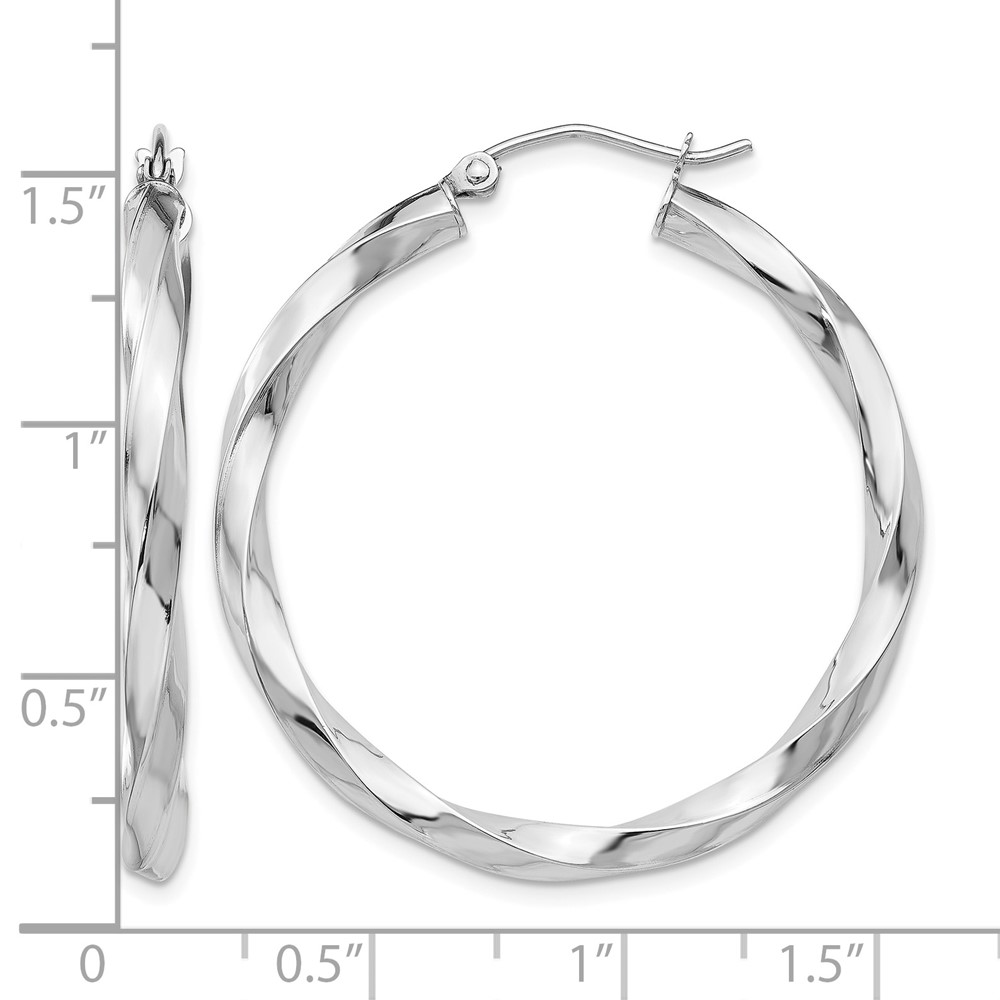 14k White Gold 3mm Twisted Hoop Earrings (TC357)
