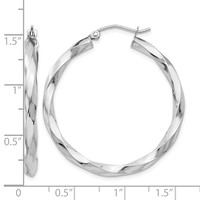 14K White Gold 3mm Twisted Hoop Earrings view 4