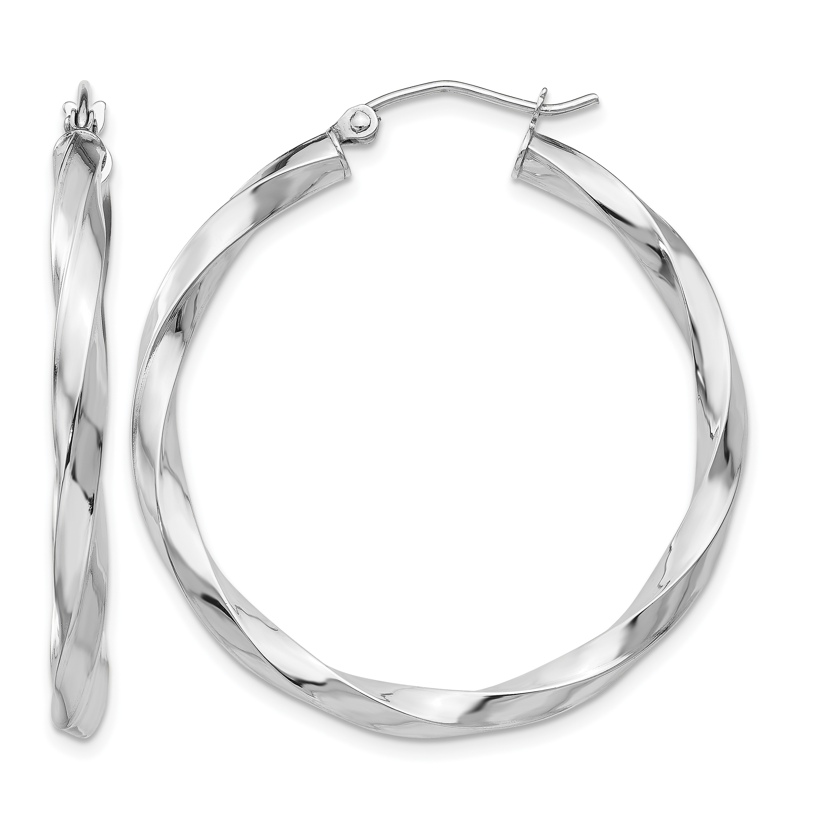 14k White Gold 3mm Twisted Hoop Earrings (TC357)
