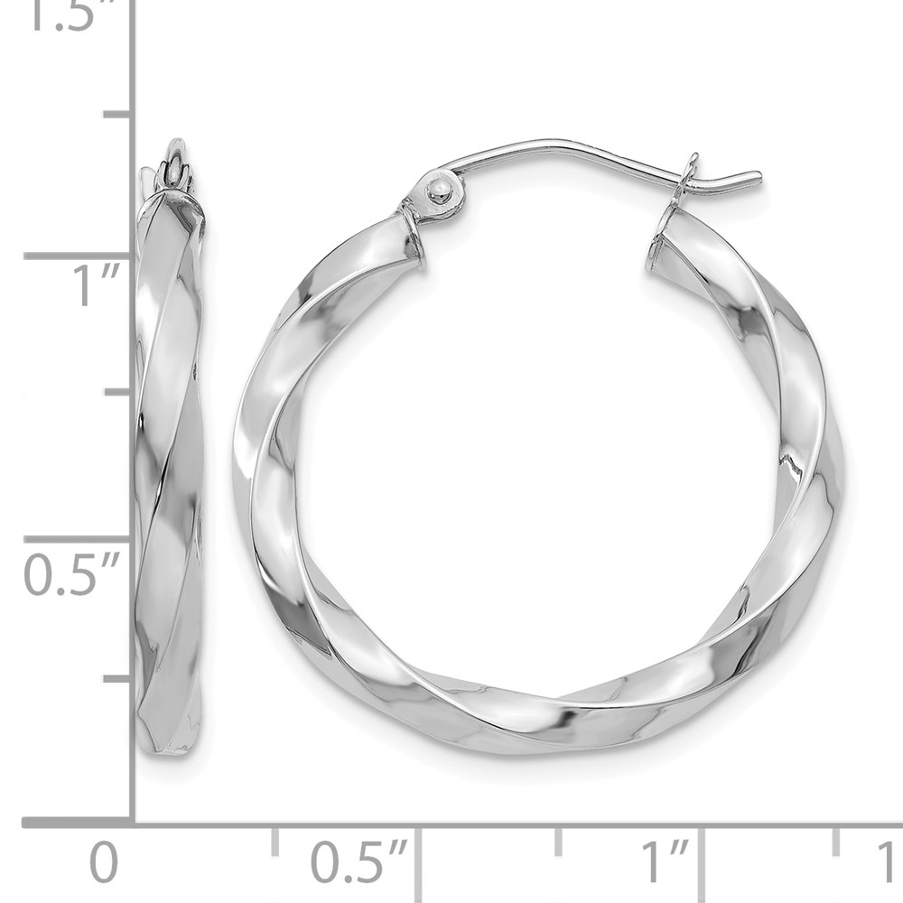 14k White Gold 3mm Twisted Hoop Earrings (TC358)
