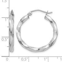 14K White Gold 3mm Twisted Hoop Earrings view 4