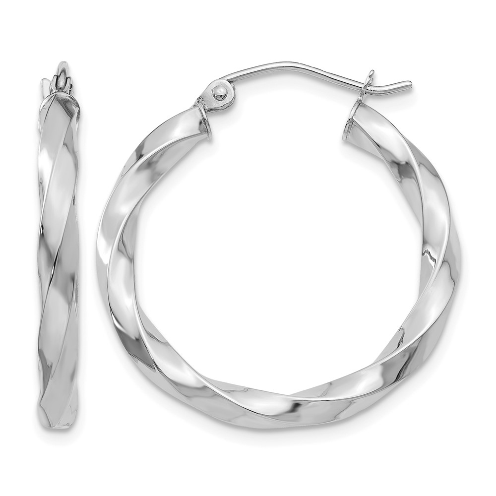 14k White Gold 3mm Twisted Hoop Earrings (TC358)