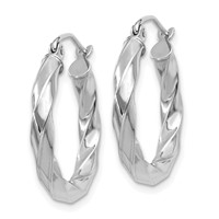 14K White Gold 3mm Twisted Hoop Earrings view 2