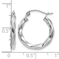 14K White Gold 3mm Twisted Hoop Earrings view 4