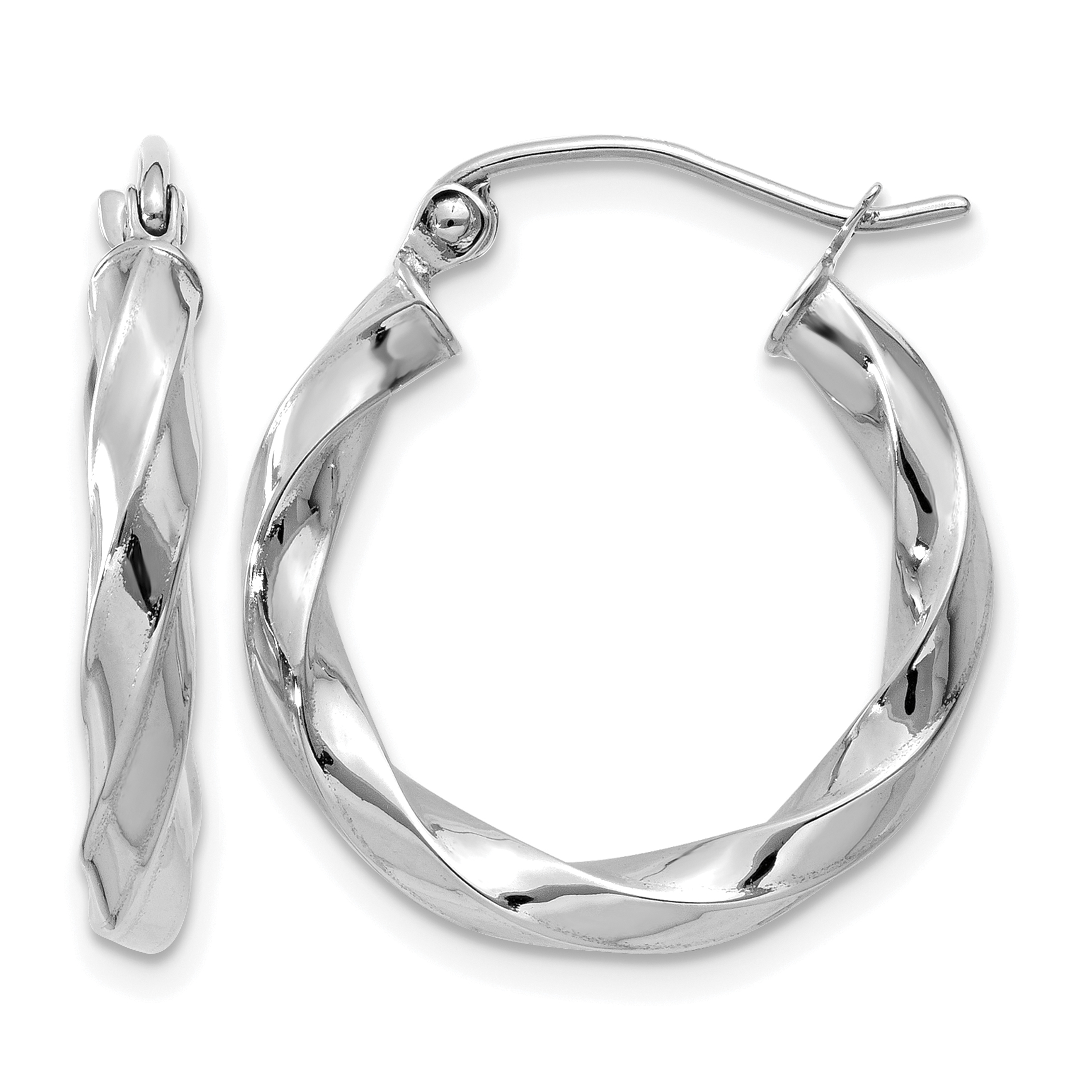 14k White Gold 3mm Twisted Hoop Earrings (TC359)