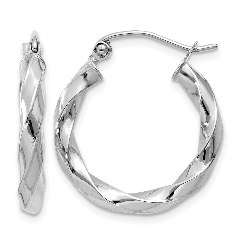 14k White Gold 3mm Twisted Hoop Earrings (TC359)