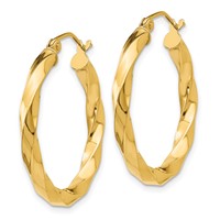14K Yellow Gold Polished 3mm Twisted Hoop Earrings view 2