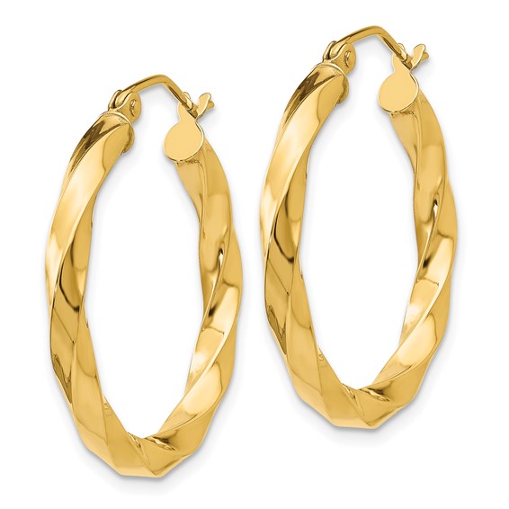 3mm Gold Twisted Tube Hoop Earrings