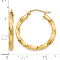 14K Yellow Gold Polished 3mm Twisted Hoop Earrings view 4