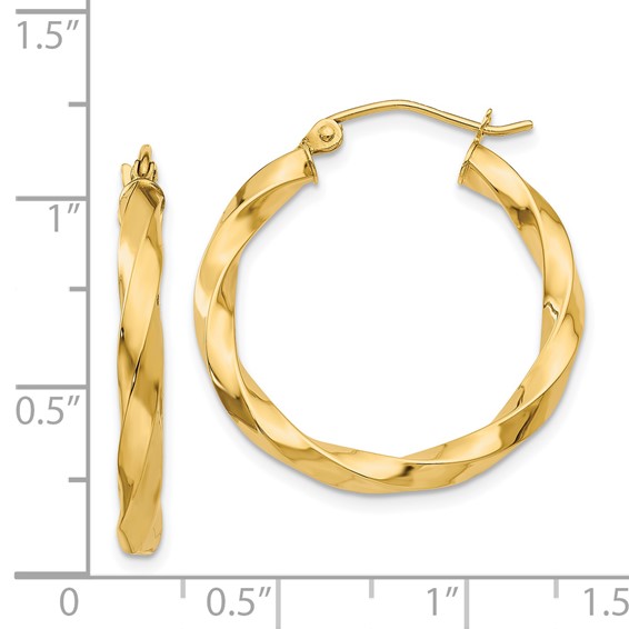 3mm Gold Twisted Tube Hoop Earrings