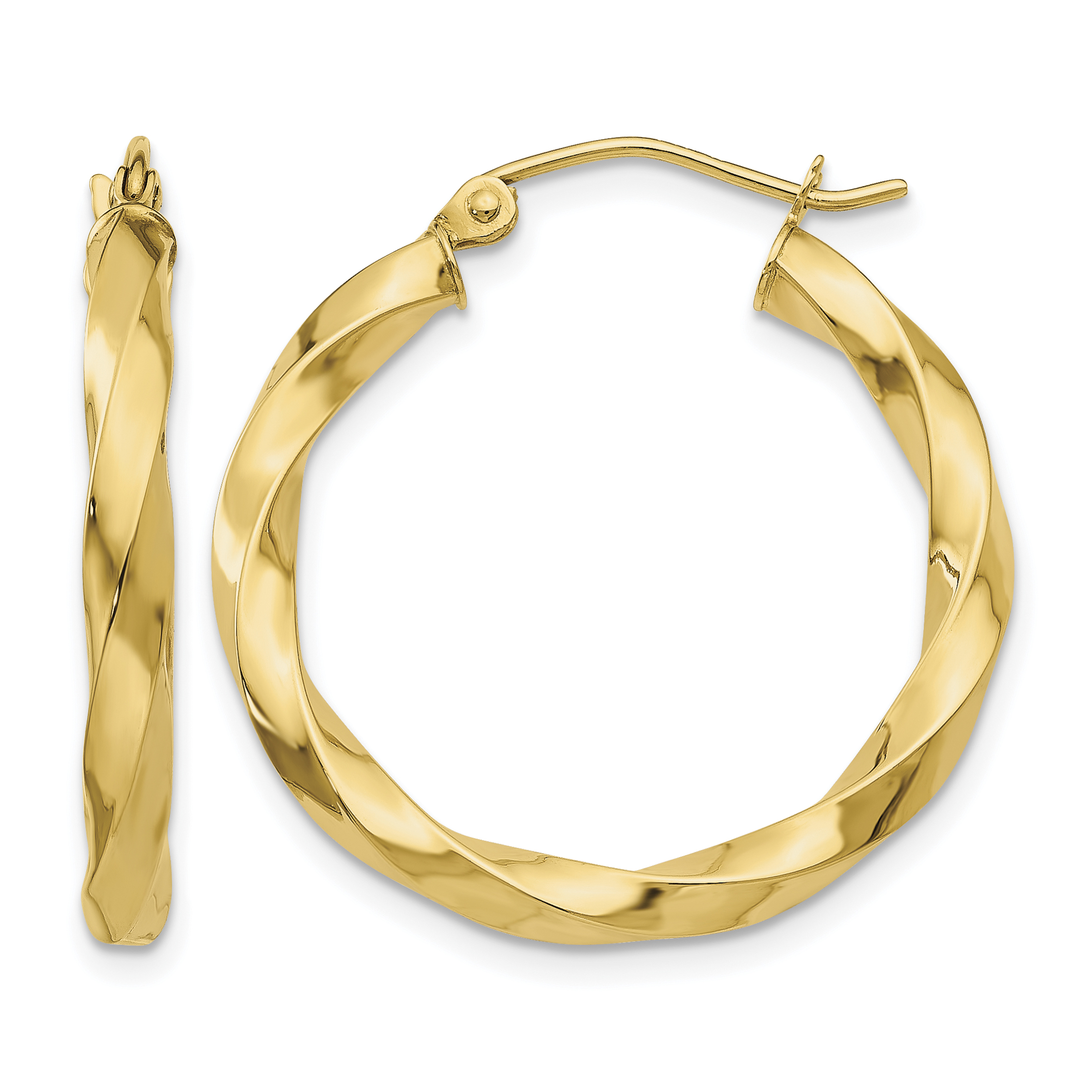 14k Polished 3mm Twisted Hoop Earrings (TC360)