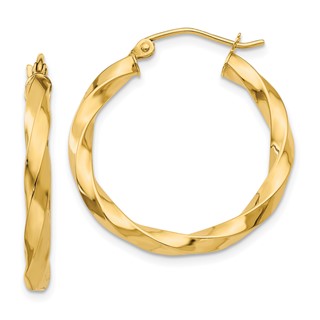 3mm Gold Twisted Tube Hoop Earrings