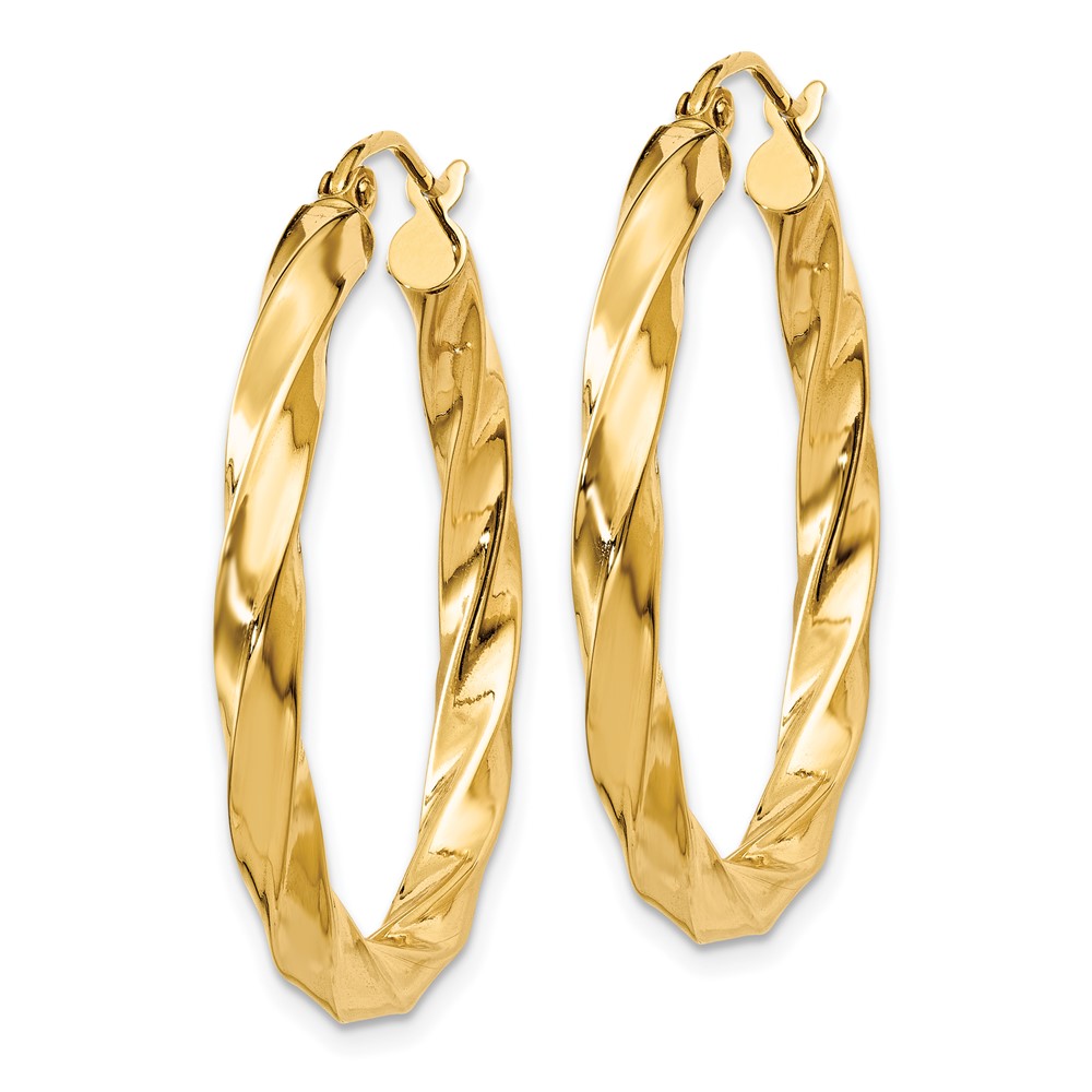 14k Polished 3mm Twisted Hoop Earrings (TC361)