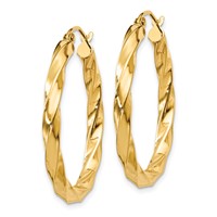 14K Polished 3mm Twisted Hoop Earrings view 2