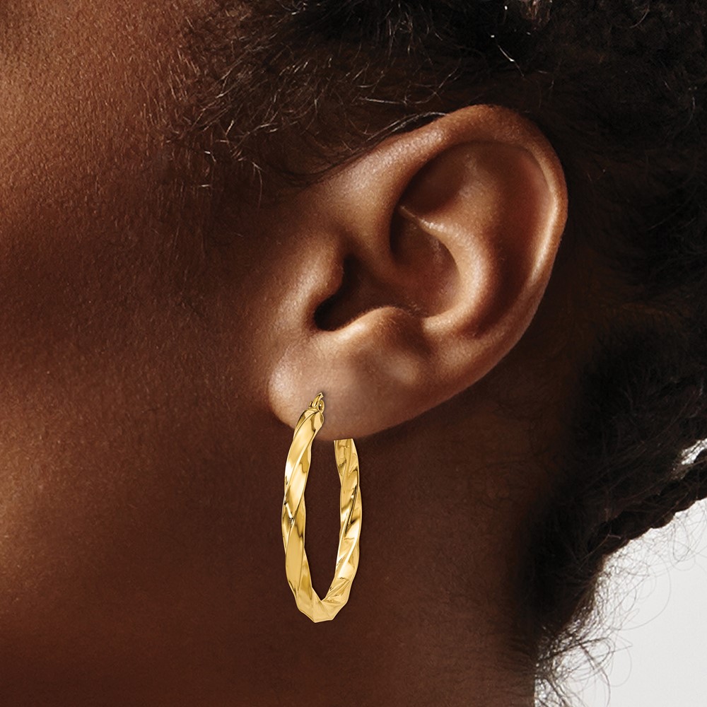 14k Polished 3mm Twisted Hoop Earrings (TC361)