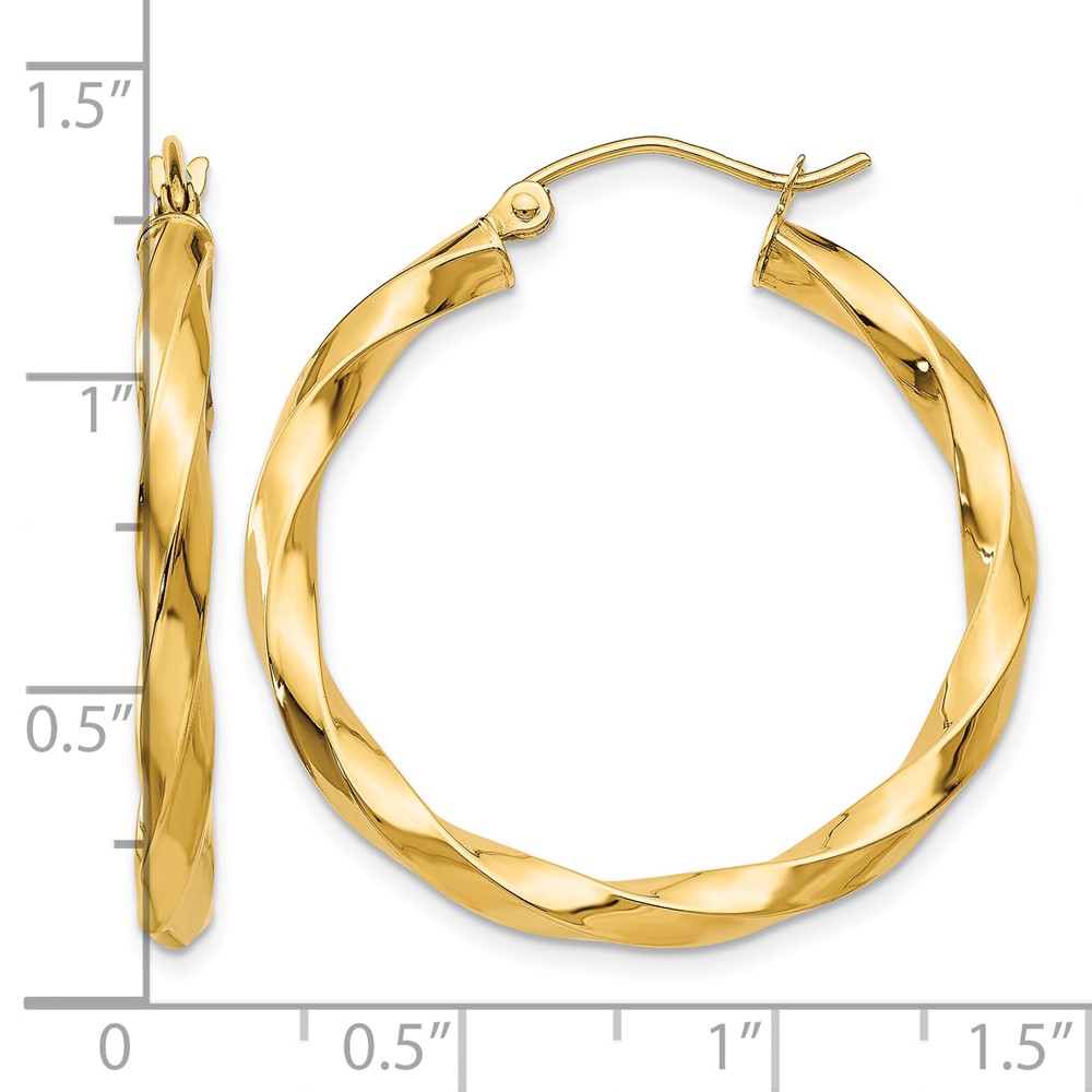14k Polished 3mm Twisted Hoop Earrings (TC361)
