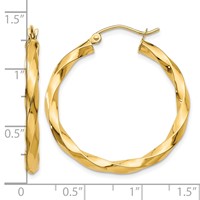 14K Polished 3mm Twisted Hoop Earrings view 4