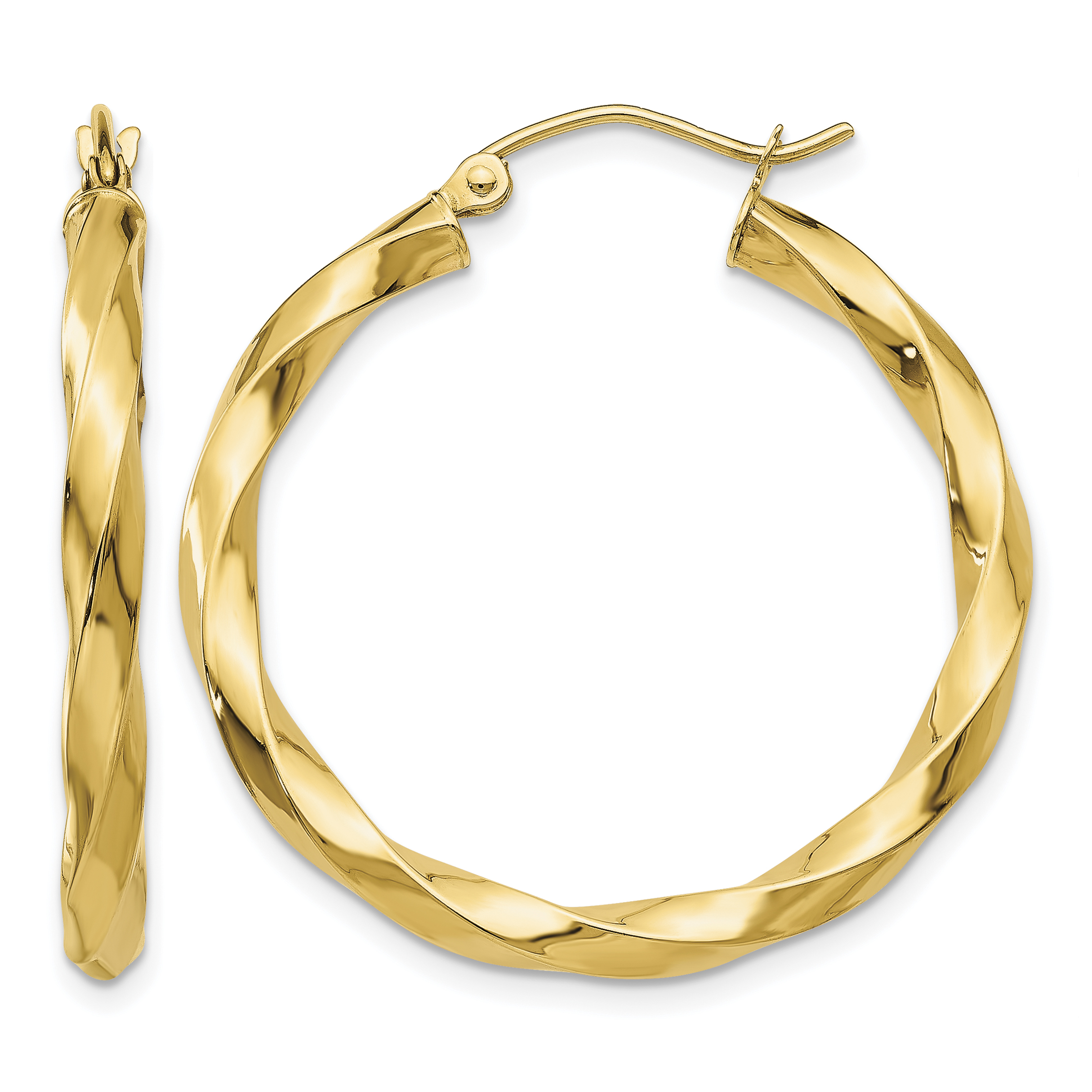 14k Polished 3mm Twisted Hoop Earrings (TC361)