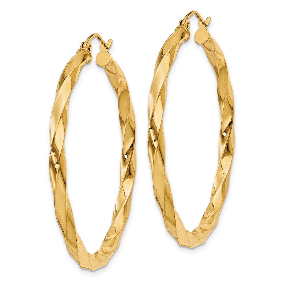 14k Polished 3mm Twisted Hoop Earrings (TC362)
