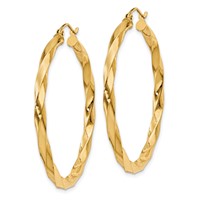14K Yellow Gold Polished 3mm Twisted Hoop Earrings view 2