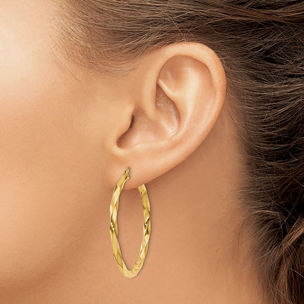 14k Polished 3mm Twisted Hoop Earrings (TC362)