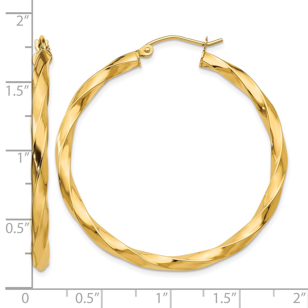 14k Polished 3mm Twisted Hoop Earrings (TC362)