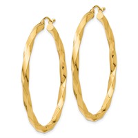 14K Yellow Gold Polished 3mm Twisted Hoop Earrings view 2