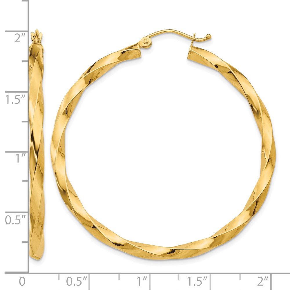 14k Polished 3mm Twisted Hoop Earrings (TC363)