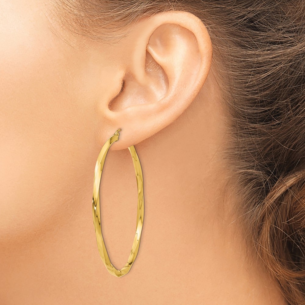 14k Polished 3mm Twisted Hoop Earrings (TC365)