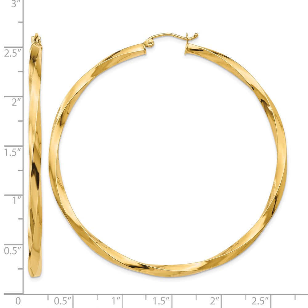 14k Polished 3mm Twisted Hoop Earrings (TC365)