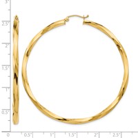 14K Polished 3mm Twisted Hoop Earrings view 4