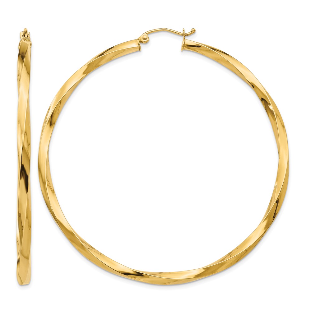 14k Polished 3mm Twisted Hoop Earrings (TC365)
