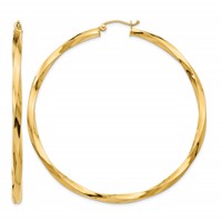 14K Polished 3mm Twisted Hoop Earrings view 1
