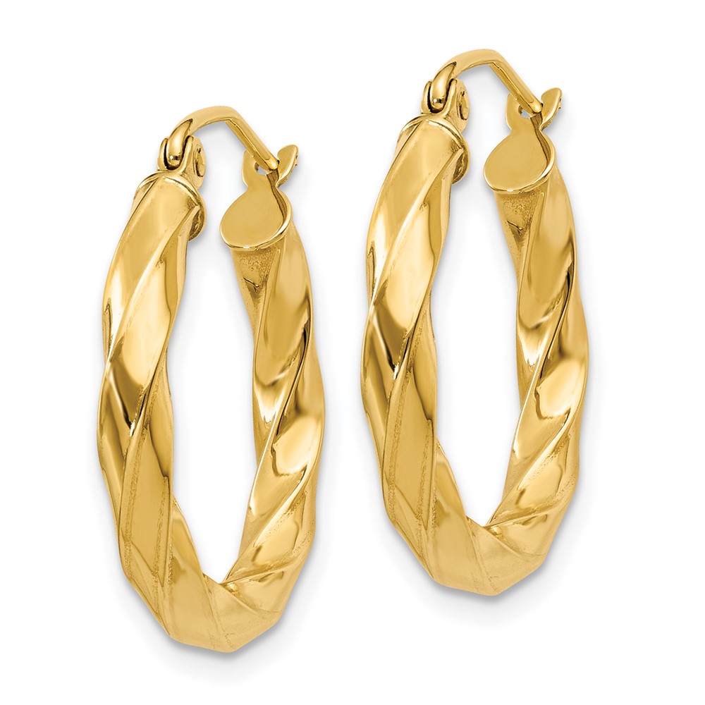 14k Polished 3mm Twisted Hoop Earrings (TC366)