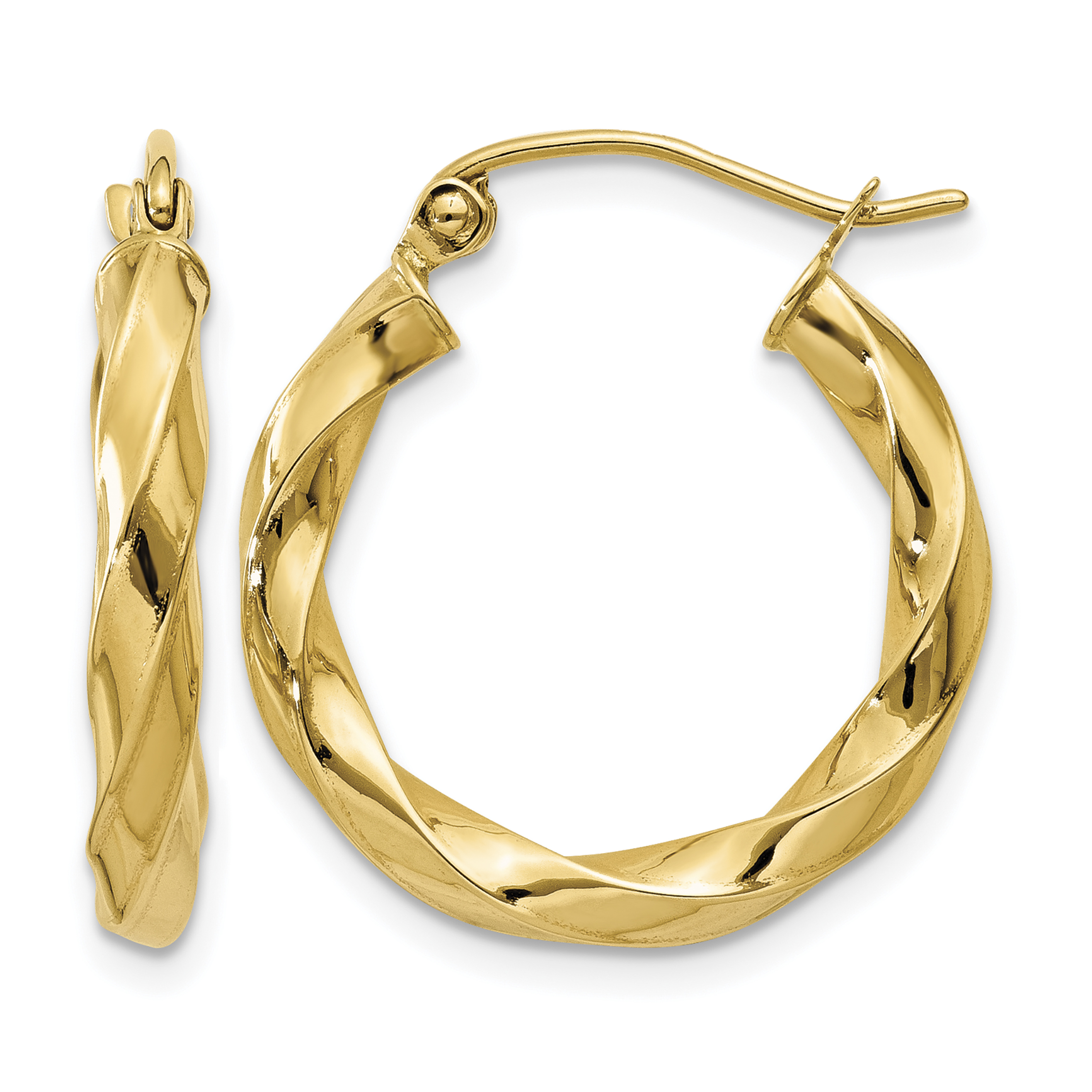 14k Polished 3mm Twisted Hoop Earrings (TC366)