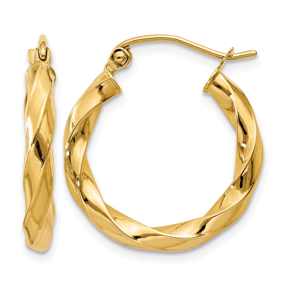 14k Polished 3mm Twisted Hoop Earrings (TC366)
