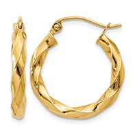 14K Yellow Gold Polished 3mm Twisted Hoop Earrings view 1