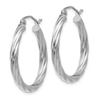 14K White Gold Polished 3.25mm Twisted Hoop Earrings view 2
