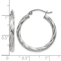 14K White Gold Polished 3.25mm Twisted Hoop Earrings view 4